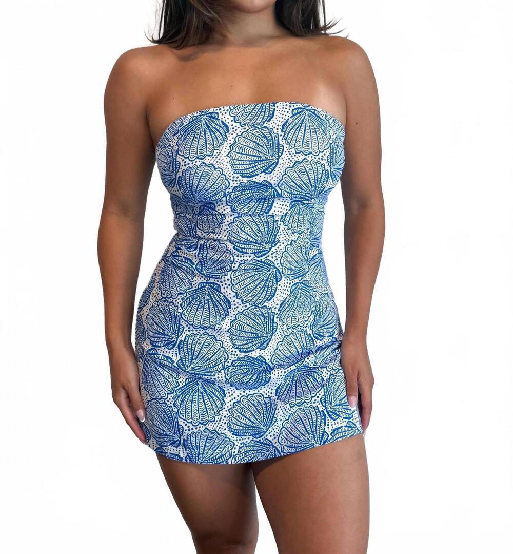 NEW SKY TO MOON clam party strapless dress in blue